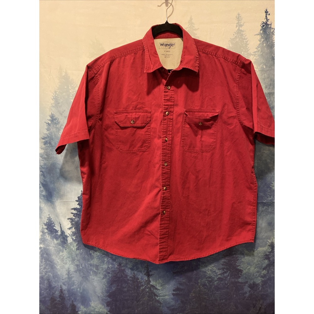 Wrangler Hero Men's Size XL Red Plaid Cotton Short Sleeve Button Down Shirt‎